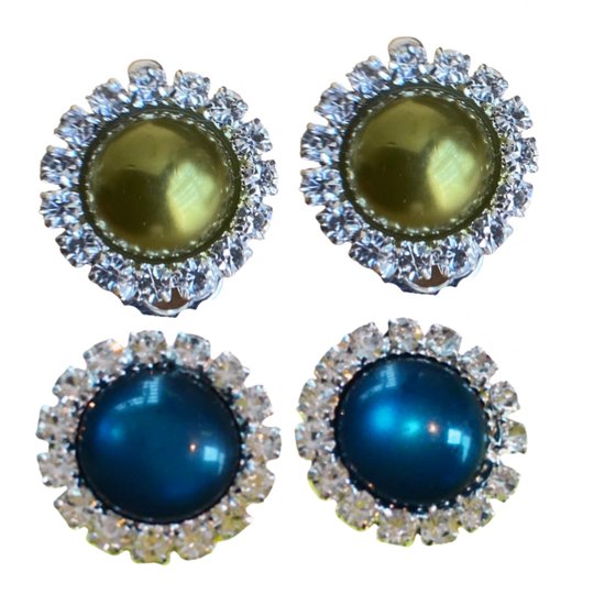 2 Paar Clip oorbellen- Groen  -Blauw- 1.5 cm-kunststof-Charme Bijoux
