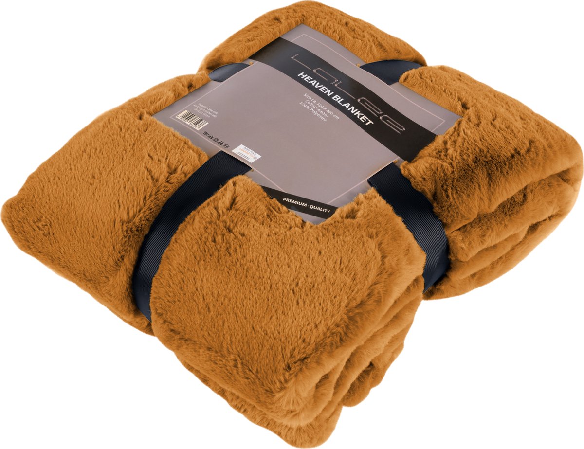 Heaven fake bont Plaid fluffy fleece deken amber hermes kleur goud terra 150x200