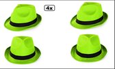 4x Festival hoed neon groen met zwarte band - Hoofddeksel hoed festival thema feest feest party