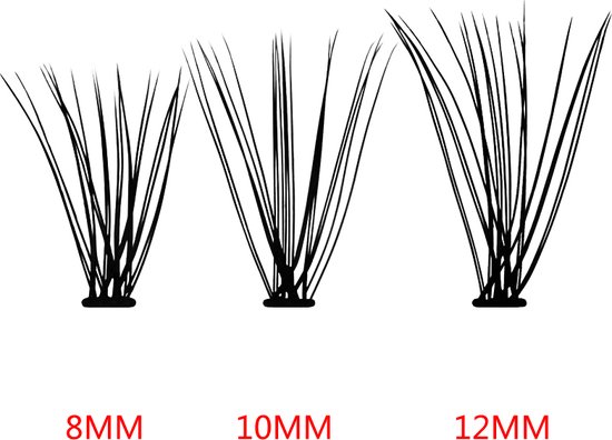 Individuele wimpers in lengtes 8mm, 10mm, 12mm.