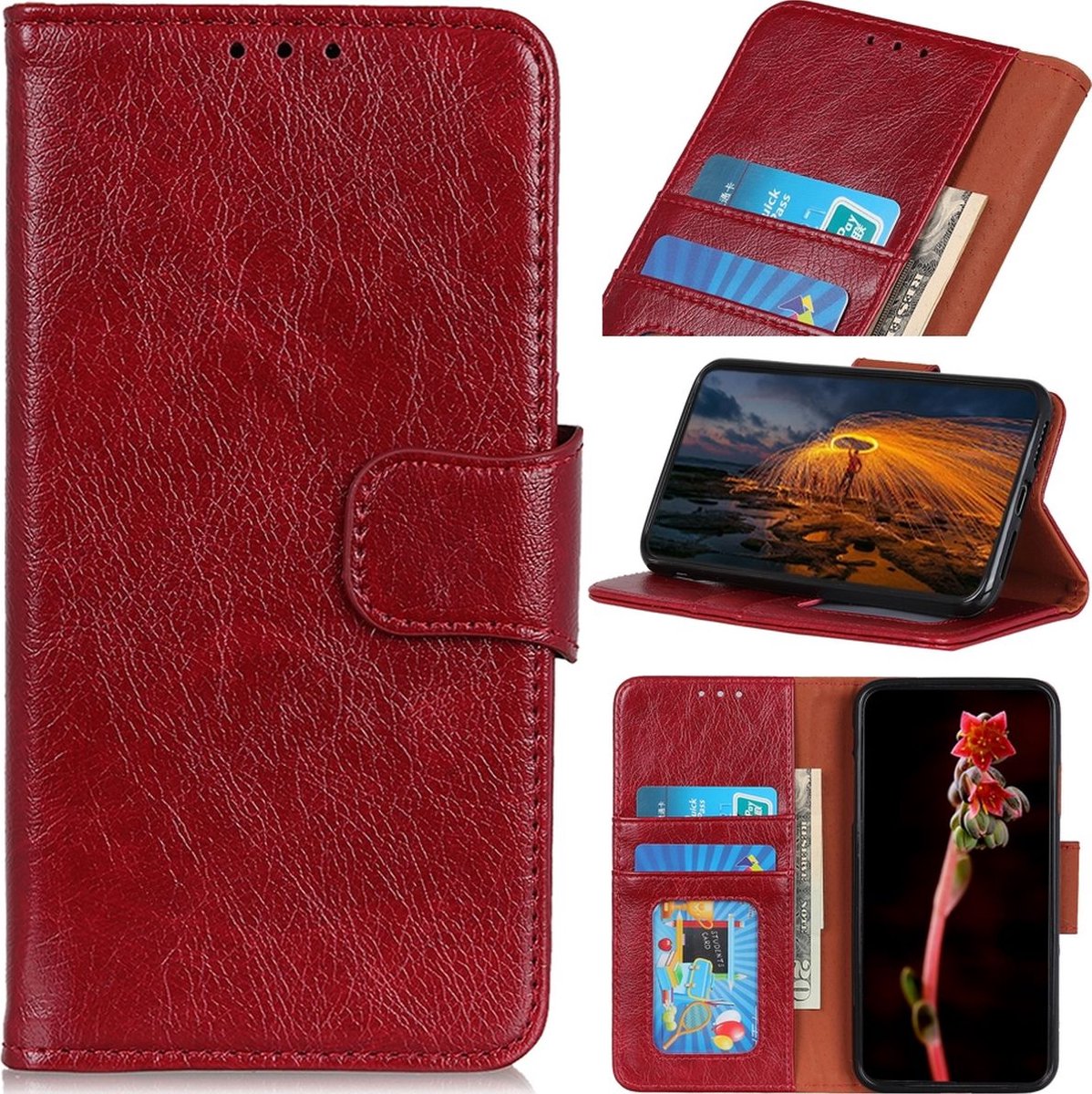 Mobigear Telefoonhoesje geschikt voor Motorola Moto E22i Hoesje | Mobigear Classy Bookcase Portemonnee | Pasjeshouder voor 2 Pasjes | Telefoonhoesje voor Pinpas / OV Kaart / Rijbewijs - Rood