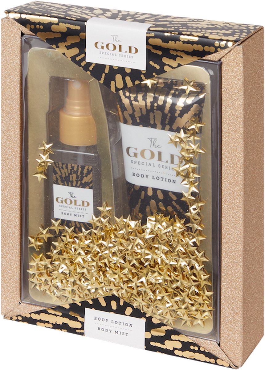 The Gold Special Series giftset Body Lotion + Body Mist - Goud - Geschenkset met sterretjes-confetti - Valentijn - Geschenkset.