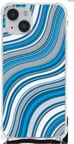 Shockproof Case Geschikt voor iPhone 14 Plus Telefoon Hoesje met doorzichtige rand Golven Blauw