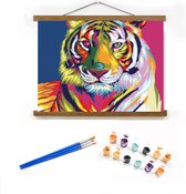 Peinture par numéro - 40x50cm - Tigre - Coloré - Acryliques - Toile à accrocher - Enfants - Adultes