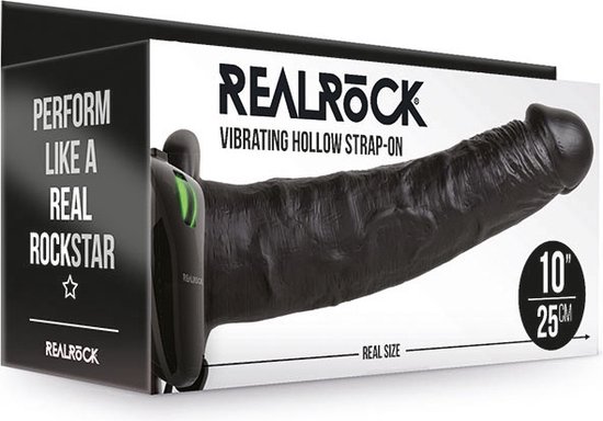 Shots - RealRock REA140BLK - Gode Ceinture Creux Vibrant No Balles - 10'' / 24,5 cm - Noir