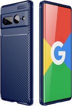 iMoshion Hoesje Geschikt voor Google Pixel 7 Pro Hoesje Siliconen - iMoshion Carbon Softcase Backcover - Blauw