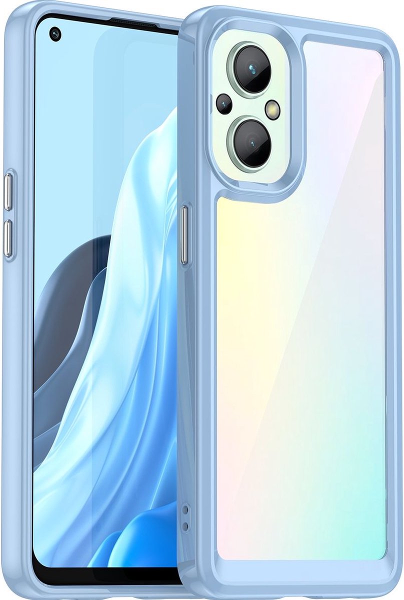 Mobigear Hoesje geschikt voor OPPO Reno 7 Lite Telefoonhoesje Hardcase | Mobigear Crystal Backcover | Reno 7 Lite Case | Back Cover - Transparant / Blauw