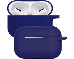 Case - Geschikt voor Apple AirPods Pro 2 - Siliconen Hoes met Clip - Silicone Hoesje Cover - Donkerblauw