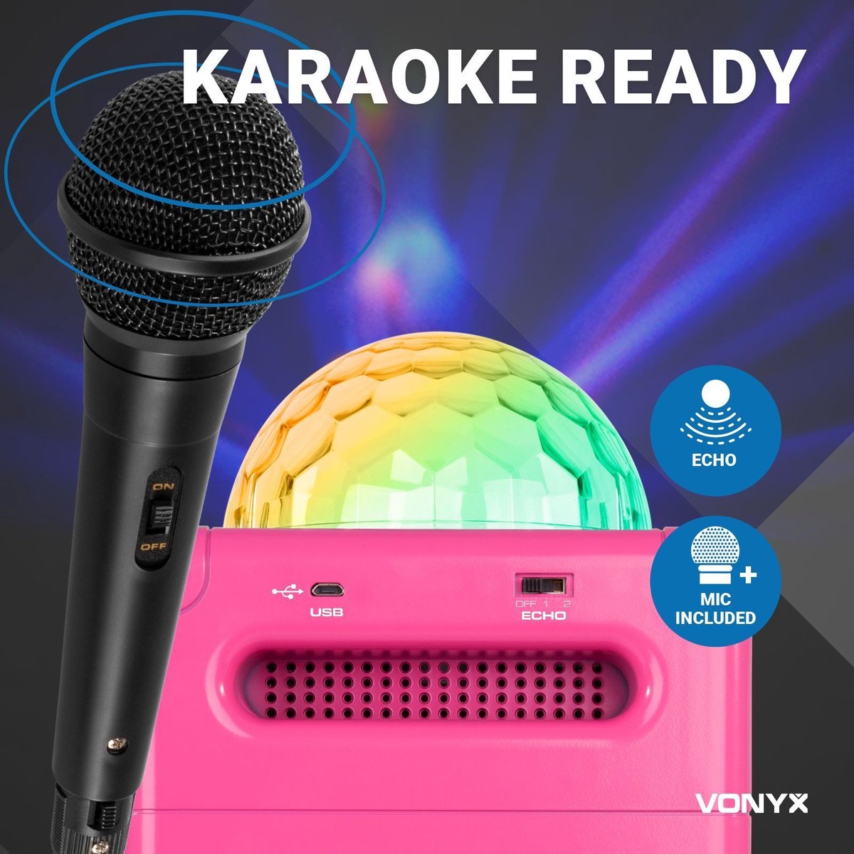 Vonyx SBS50B Enceinte Karaoké avec Microphone - Noir