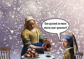 Vermeer kerstkaarten - nieuwjaarskaarten - set van 8 dezelfde ansichtkaarten - meisje met de parel en het melkmeisje