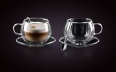 Affekdesign - Dubbelwandige Glazen met Schotel & Lepel - 250 ml - Set van 2 - Koffieglazen - Theeglas - Cappuccino Glazen - Latte Macchiato Glazen - Glas