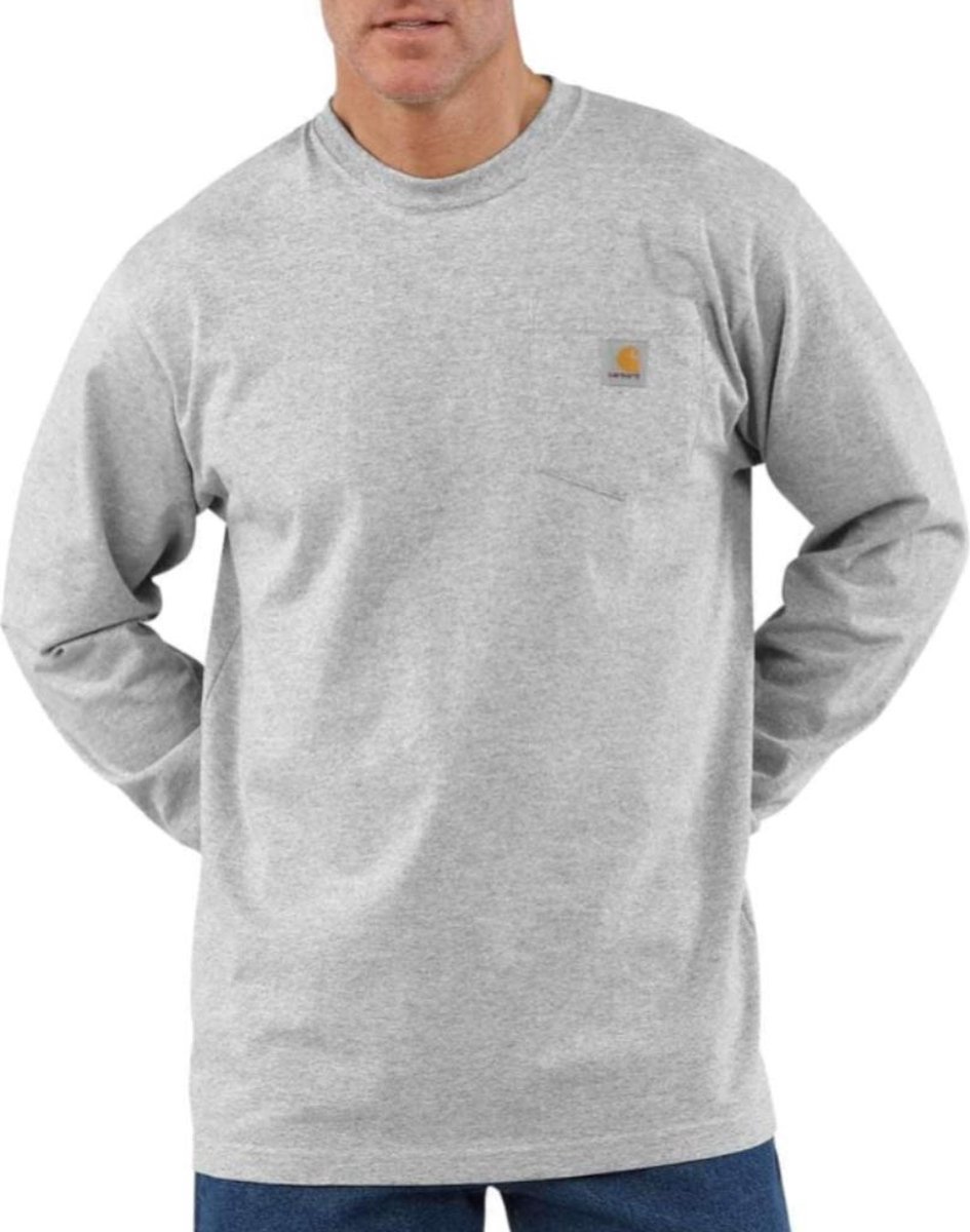 Carhartt K126 Heavyweight LS Pocket Heather Grey T-Shirt Heren