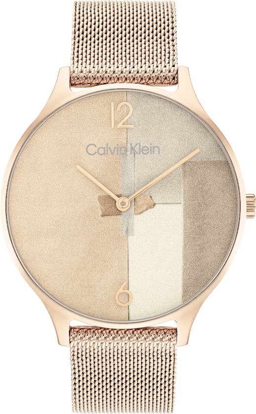 Calvin Klein CK25200006 Dames Horloge - Mineraalglas - Roestvrijstaal - Rosé goudkleurig - 38 mm breed - Quartz - Druksluiting - 3 ATM (spatwater)