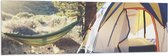 WallClassics - Vlag - Hangmat bij Tent in Bos - 150x50 cm Foto op Polyester Vlag