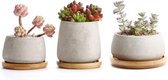 T4U Cement vetplanten, potje met onderzetter, rond, set van 3, beton, mini-bloempot voor cactus miniatuurplanten