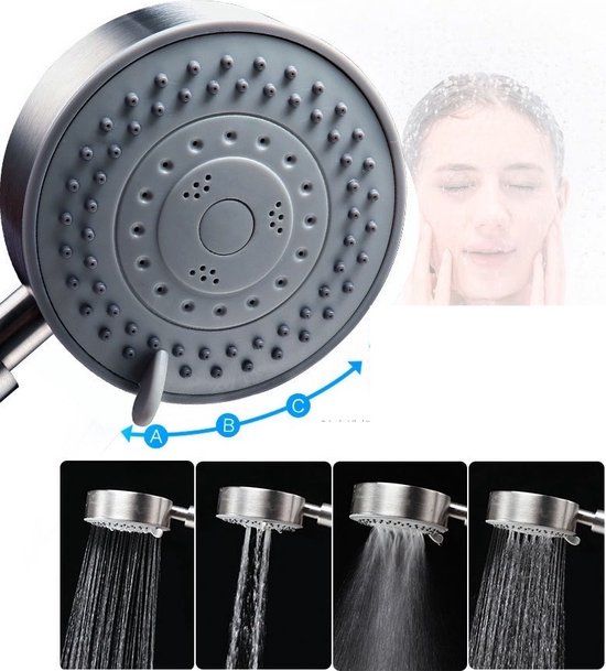 iBright Douchekop met Slang en wandhouder RVS Zilver 5 functies