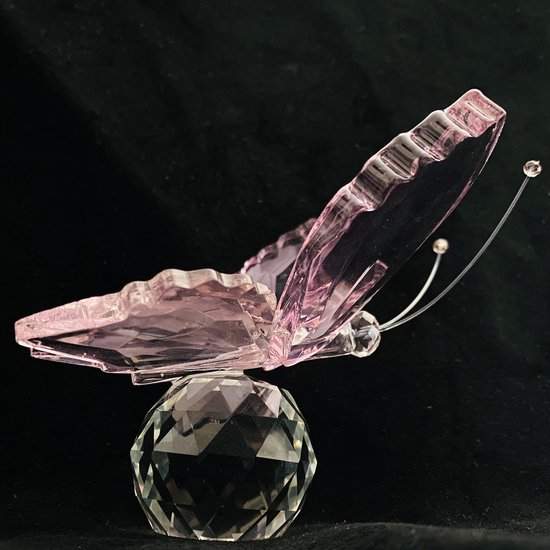 kristallen glazen vlinder Roze L 9x9x9.5cm met de hand gemaakt, echt ambachten.