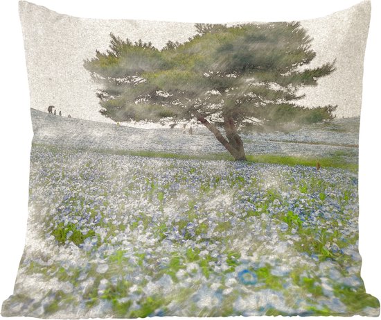 Sierkussens - Kussen - Geschilderde bloemen op een veld - 40x40 cm - Kussen van katoen