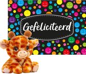 Cadeauset - A5 cadeaukaart Gefeliciteerd met giraffe knuffel - 16 cm