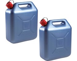 EDA Kunststof jerrycan blauw voor brandstof - 2x stuks - L36 x B17 x H44 cm - 20 liter - benzine / diesel