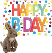 Wild Republic - Knuffel kangoeroe 20 cm met Happy Birthday wenskaart