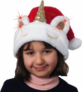 Bonnets de Noël - 2x pièces - rouge - licorne - avec lumière - pour enfants