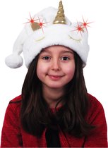 Kerstmutsen - 2x stuks - wit - eenhoorn - met licht - voor kinderen