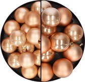Decoris Kerstballen - kunststof - 28x stuks - lichtbruin - 4 en 6 cm
