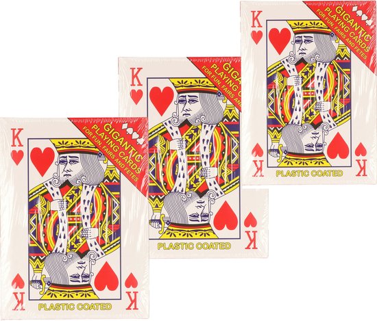 Afbeelding van het spel XL Speelkaarten - 3x pakjes - rood - 20 x 28 cm