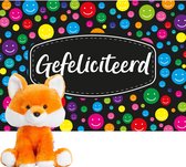 Keel Toys pluche Vos knuffel 14 cm met Gefeliciteerd A5 wenskaart