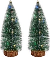 Krist+ Kleine decoraties kerstboompjes 2x stuks - 35 cm - met licht