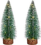 Krist+ Kleine decoraties kerstboompjes 2x stuks - 25 cm - met licht