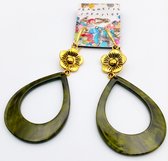 Jeannette-Creatief® - Resin - Bloem Kleine Groene Druppel - Oorhangers - Oorbellen - Oorbellen Dames - Groene oorbellen - Olijfgroen - Gouden oorbellen - Bloemen - Gouden Bloemen - Damesmode - Green