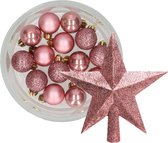 Decoris kerstballen 14x st 3 cm - met ster piek - oudroze - kunststof