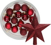 Decoris kerstballen 14x st 3 cm - met ster piek - bordeaux rood - kunststof