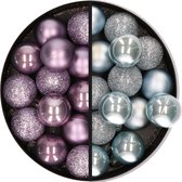Kunststof kerstballen -28x st. - lila paars en lichtblauw -3 cm - kunststof