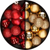 Kerstballen 34x st - 3 cm - rood en goud - kunststof