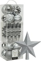 Decoris kerstversiering - 31x stuks - zilver - kunststof