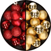 Kerstballen 36x stuks - 3 en 4 cm - rood en goud - kunststof