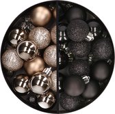 Kerstballen 34x st - 3 cm - champagne en zwart - kunststof