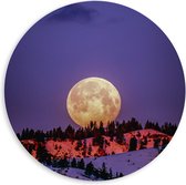 WallClassics - PVC Schuimplaat Muurcirkel - Grote Volle Maan boven SneeuwBerg - 60x60 cm Foto op Muurcirkel (met ophangsysteem)