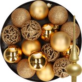 Decoris Kerstballen - kunststof -16x stuks - 6 cm - incl. glazen piek mat- goud