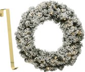 Kerstkrans besneeuwd - met licht - 35cm - kunststof - incl. deurhanger
