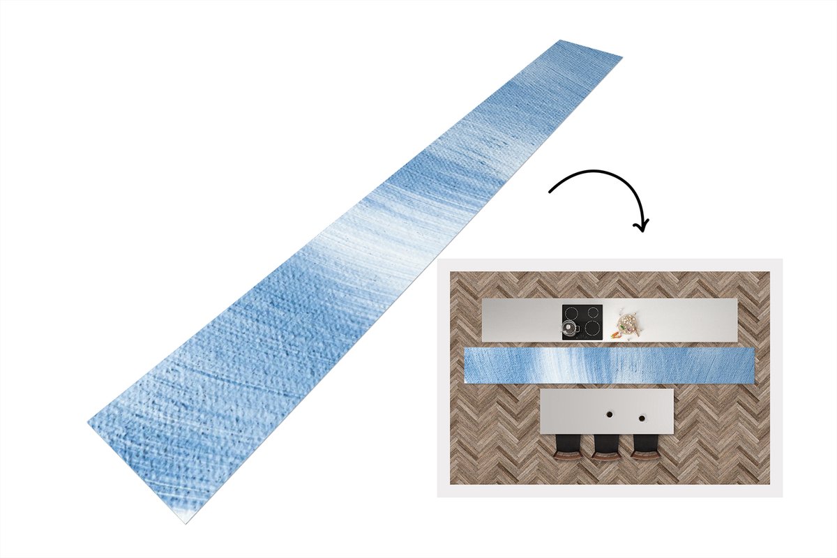 Keukenloper - Loper keuken - Blauw - Acrylverf - Design - 480x60 cm - Keukenloper vinyl