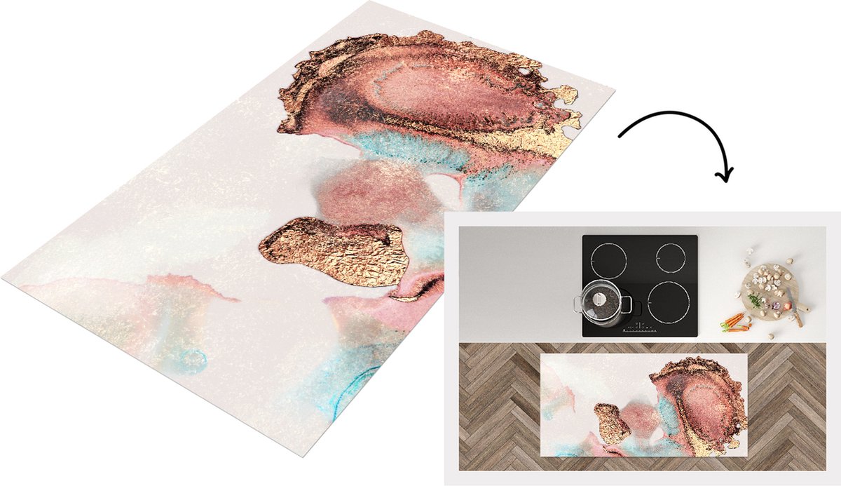 KitchenYeah Keukenloper - Loper keuken - Inkt - Pastel - Abstract - 120x60 cm - Keukenloper vinyl Multicolor