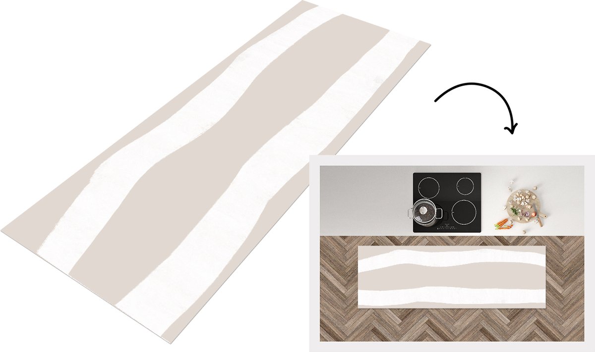 KitchenYeah Keukenloper - Loper keuken - Lijn - Pastel - Minimalisme - Patronen - 150x50 cm - Keukenloper vinyl Multicolor