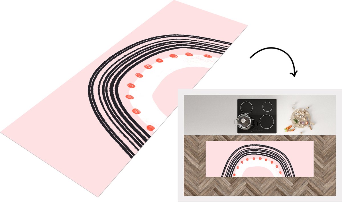 KitchenYeah Keukenloper - Loper keuken - Regenboog - Minimalisme - Roze - 180x60 cm - Keukenloper vinyl Multicolor
