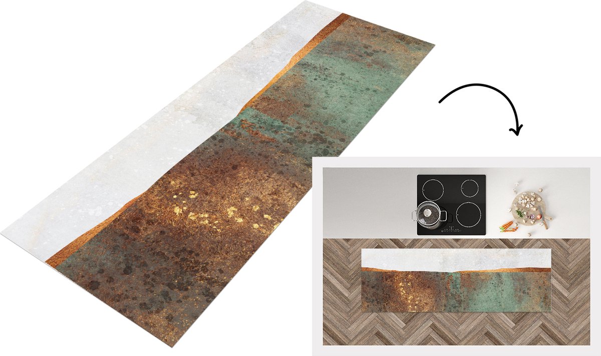 KitchenYeah Keukenloper - Loper keuken - Abstract - Luxe - Goud - 180x60 cm - Keukenloper vinyl Multicolor