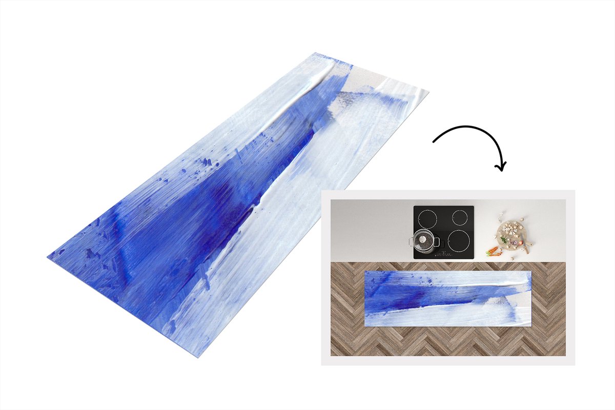 KitchenYeah Keukenloper - Loper keuken - Verf - Design - Blauw - 180x60 cm - Keukenloper vinyl Multicolor