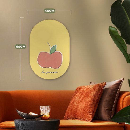 Ovale mural - Décoration murale en plastique - Tableau ovale - Pomme - Fruit - Texte - 40x60 cm - Forme miroir ovale sur plastique